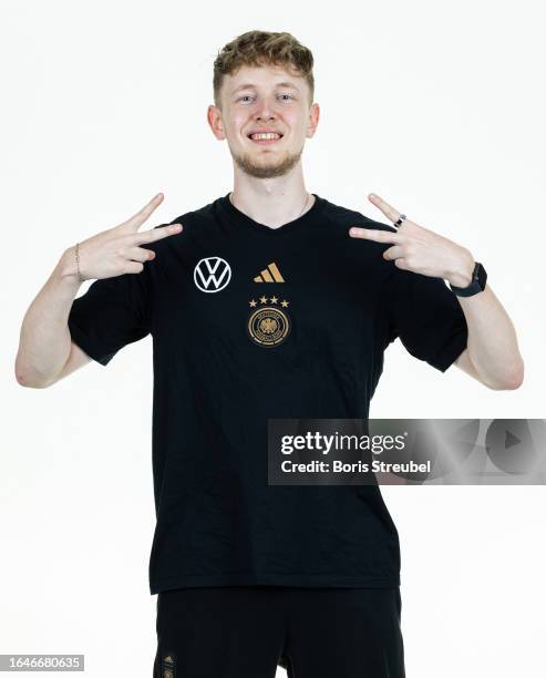 Yannik Zähringer of U20 Germany staff poses during the U20 Germany Team Presentation at Hotel Berlin Berlin on September 5, 2023 in Berlin, Germany.