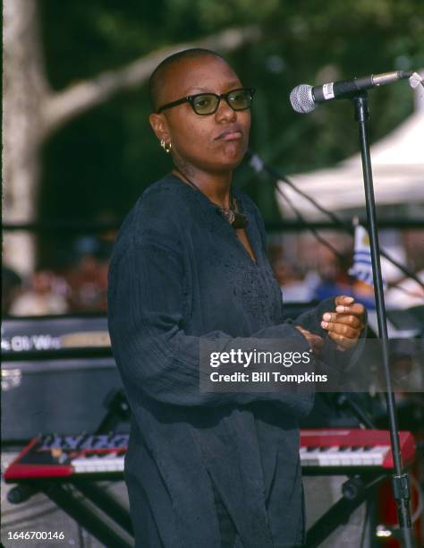 August 30: Meshell Ndegeocello performing during the Central Park SummerStage Concert series August 30th, 1997 in New York City.