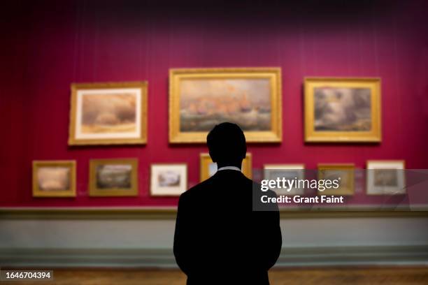 man at art gallery - museum visit stock pictures, royalty-free photos & images