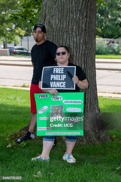 St. Paul, Minnesota. Protest for people who have been wrongly incarcerated. They are saying Philip Vance is an innocent man serving a life sentence...