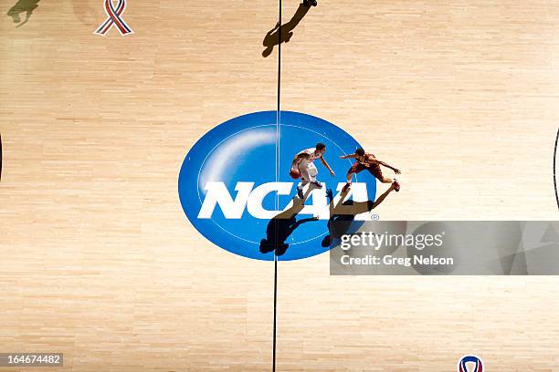 Playoffs: Aerial view of Florida Scottie Wilbekin in action vs Minnesota Julian Welch at Frank Erwin Center. Austin, TX 3/24/2013 CREDIT: Greg Nelson