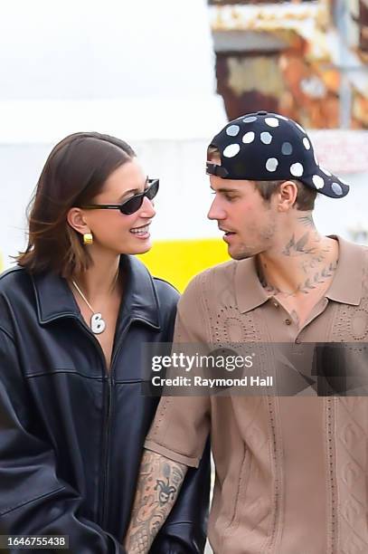 Hailey Bieber and Justin Bieber are seen on August 29, 2023 in New York City.