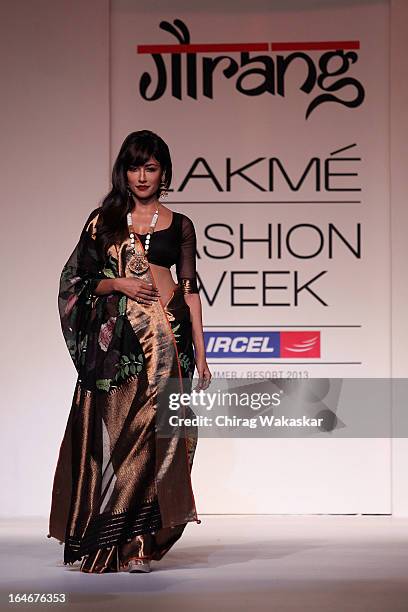 Chitrangada Singh showcases designs by Gaurang on the runway during day four of Lakme Fashion Week Summer/Resort 2013 on March 25, 2013 at Grand...