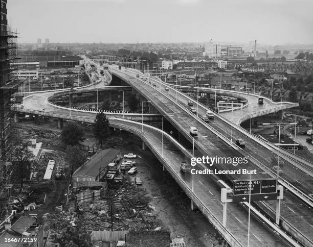 The White City roundabout and flyover at Shepherd's Bush, London, on the day of it's official opening, July 28th 1970.