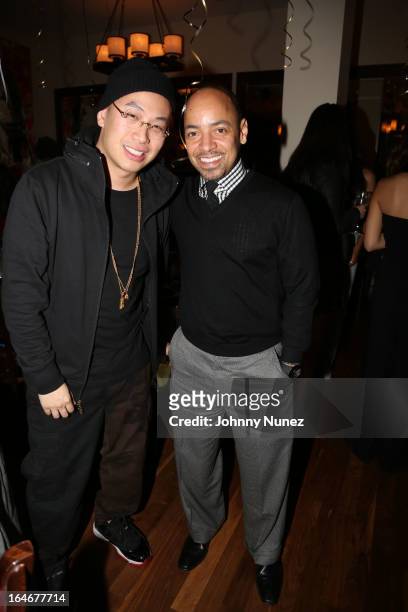 Kevin Saer Leong and Derek Dudley attend Remy Martin V Celebrates Big Sean's 25th Birthday Dinner at Wolfgang's Steakhouse on March 25, 2013 in...