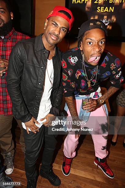 Big Sean and Wiz Khalifa attend Remy Martin V Celebrates Big Sean's 25th Birthday Dinner at Wolfgang's Steakhouse on March 25, 2013 in Beverly Hills,...