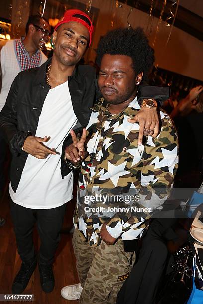 Big Sean and Cocaine 80's attend Remy Martin V Celebrates Big Sean's 25th Birthday Dinner at Wolfgang's Steakhouse on March 25, 2013 in Beverly...