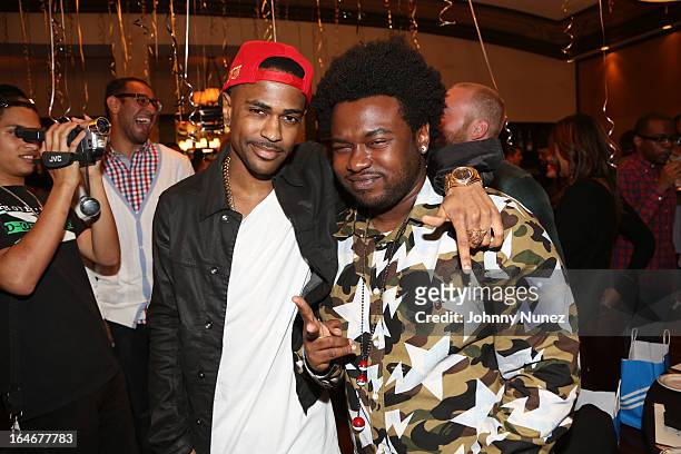 Big Sean and Cocaine 80's attend Remy Martin V Celebrates Big Sean's 25th Birthday Dinner at Wolfgang's Steakhouse on March 25, 2013 in Beverly...