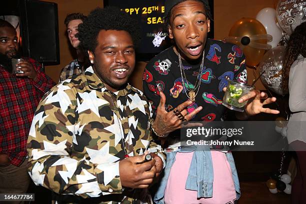 Cocaine 80's and Wiz Khalifa attend Remy Martin V Celebrates Big Sean's 25th Birthday Dinner at Wolfgang's Steakhouse on March 25, 2013 in Beverly...