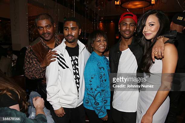 Big Sean , Naya Rivera and guests attend Remy Martin V Celebrates Big Sean's 25th Birthday Dinner at Wolfgang's Steakhouse on March 25, 2013 in...
