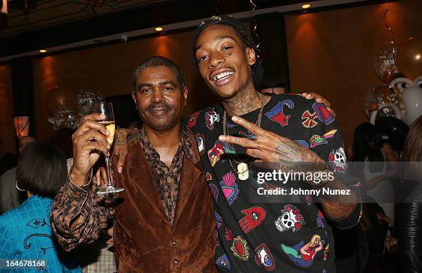 Wiz Khalifa and guest attend Remy Martin V Celebrates Big Sean's 25th Birthday Dinner at Wolfgang's Steakhouse on March 25, 2013 in Beverly Hills,...