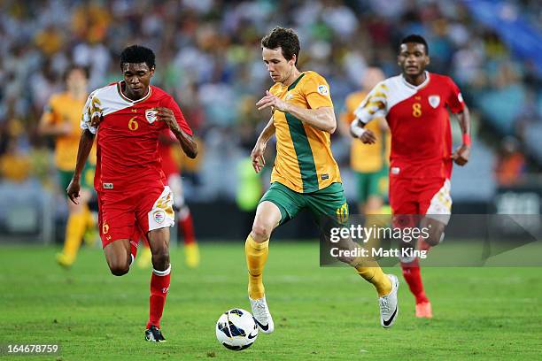 Robbie Kruse of the Socceroos controls the ball during the FIFA 2014 World Cup Qualifier match between the Australian Socceroos and Oman at ANZ...