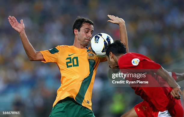 Alex Brosque of the Socceroos controls the ball during the FIFA 2014 World Cup Qualifier match between the Australian Socceroos and Oman at ANZ...