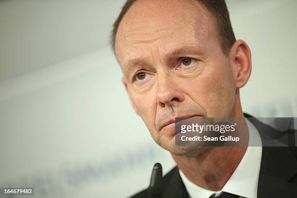 Bertelsmann CEO Thomas Rabe speaks at the Bertelsmann annual press conference on March 26, 2013 in Berlin, Germany. Bertelsmann, which is Europe's...