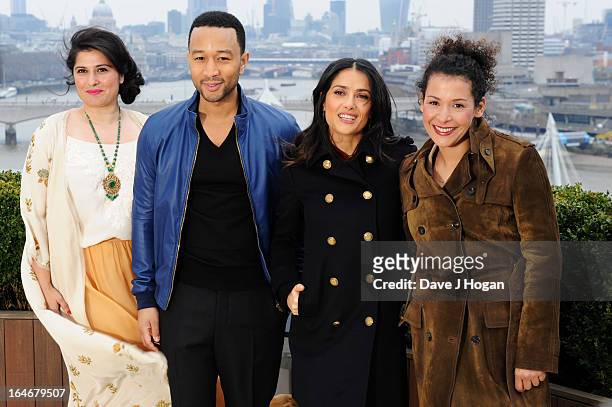 Salma Hayek Pinault, Mariane Pearl, John Legend and Sharmeen Obaid-Chinoy attend a photo call to launch "The Sound Of Change Live" at the Corinthia...