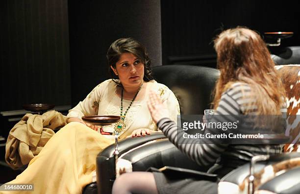 Sharmeen Obaid-Chinoy interviews after a press conference to announce "The Sound Of Change Live", a global concert event, at the Soho Hotel on March...