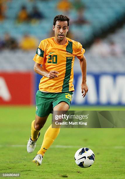 Alex Brosque of the Socceroos controls the ball during the FIFA 2014 World Cup Qualifier match between the Australian Socceroos and Oman at ANZ...