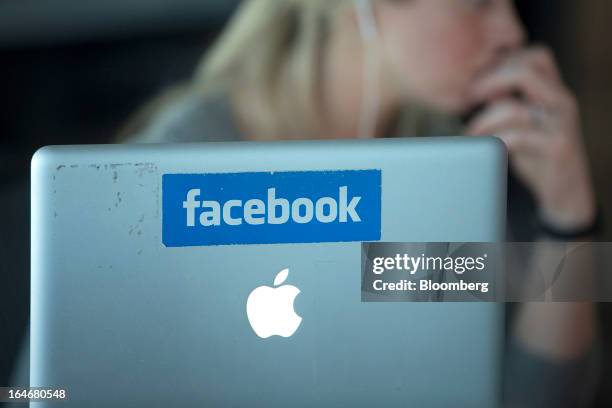 Laptop computer with the Facebook logo is seen on display at the offices of Facebook Inc.'s European headquarters at Hanover Quay in Dublin, Ireland,...