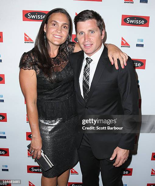 Shane Crawford and his partner, Olivia Anderson arrive at a Ellen DeGeneres Welcome Party on March 26, 2013 in Melbourne, Australia. Ellen DeGeneres...