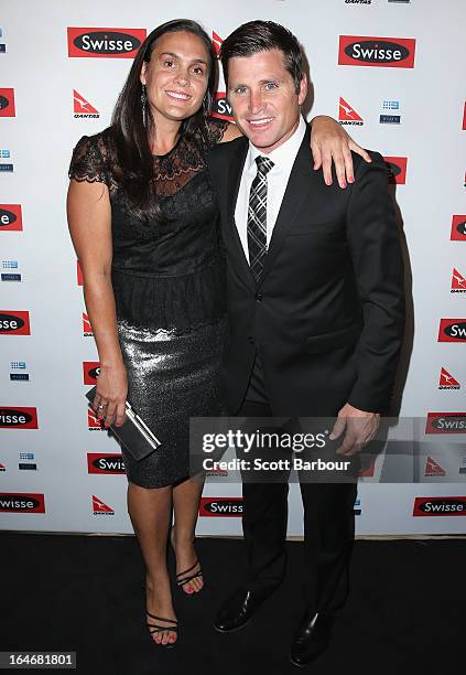 Shane Crawford and his partner, Olivia Anderson arrive at a Ellen DeGeneres Welcome Party on March 26, 2013 in Melbourne, Australia. Ellen DeGeneres...