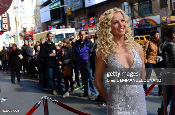 Singer Britney Spears wax figure is unveiled in front of fans at Madame Tussauds, in New York, March 26, 2013. Britney Spears will joint a...