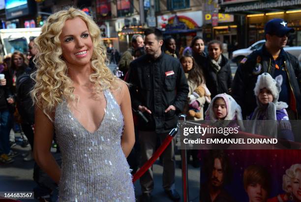 Singer Britney Spears wax figure is unveiled in front of fans at Madame Tussauds, in New York, March 26, 2013. Britney Spears will joint a...