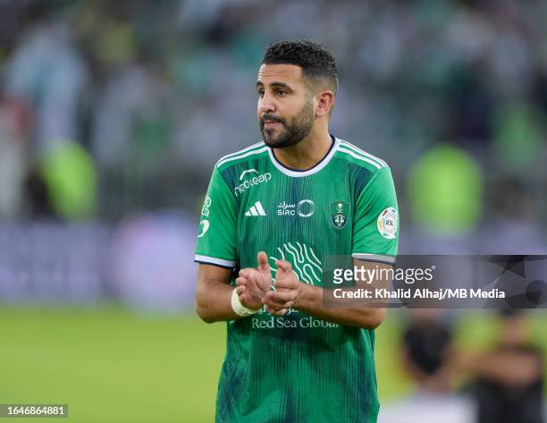 Riyad Mahrez of Al Ahli during Al Ahli v Al Tai in the Saudi pro league at Prince Abdullah Al Faisal Stadium on August 29, 2023 in Jeddah, Saudi...