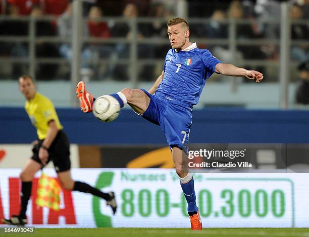 Ignazio Abate of Italy in action during the FIFA 2014 World Cup qualifier match between Malta and Italy at Ta Qali Stadium on March 26, 2013 in...