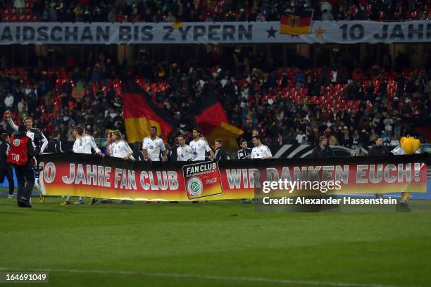 Players of Germany celebrate after the FIFA 2014 World Cup qualifier group C match between Germany and Kazakhstan at Gundig-Stadion on March 26, 2013...