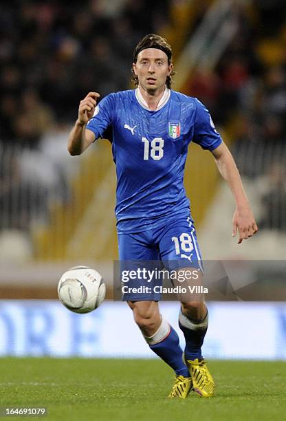 Riccardo Montolivo of Italy in action during the FIFA 2014 World Cup qualifier match between Malta and Italy at Ta Qali Stadium on March 26, 2013 in...