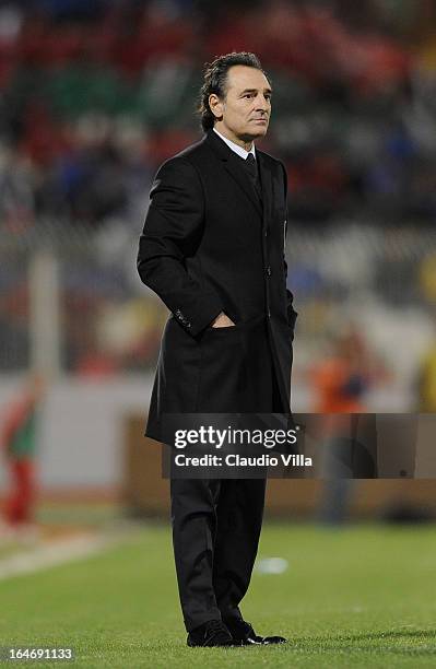 Head coach Italy Cesare Prandelli during the FIFA 2014 World Cup qualifier match between Malta and Italy at Ta Qali Stadium on March 26, 2013 in...