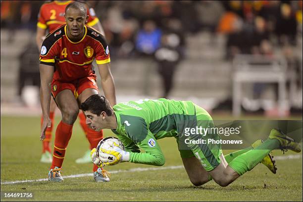 Thibaut Courtois of Belgium in action during the FIFA 2014 World Cup Group A qualifying match between Belgium and Macedonia at the King Baudouin...