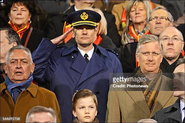 Prince Philippe, Duke of Brabant in the stands during the FIFA 2014 World Cup Group A qualifying match between Belgium and Macedonia at the King...