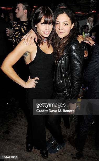 Willa Keswick and Miquita Oliver attend the ABSOLUT Elyx launch party at The Box Soho on March 26, 2013 in London, England.