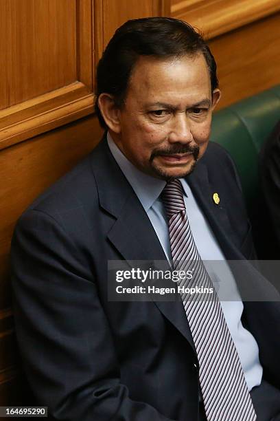 Sultan of Brunei Darussalam, His Majesty Hassanal Bolkiah observes question time in the House of Representatives during a visit to Parliament on...