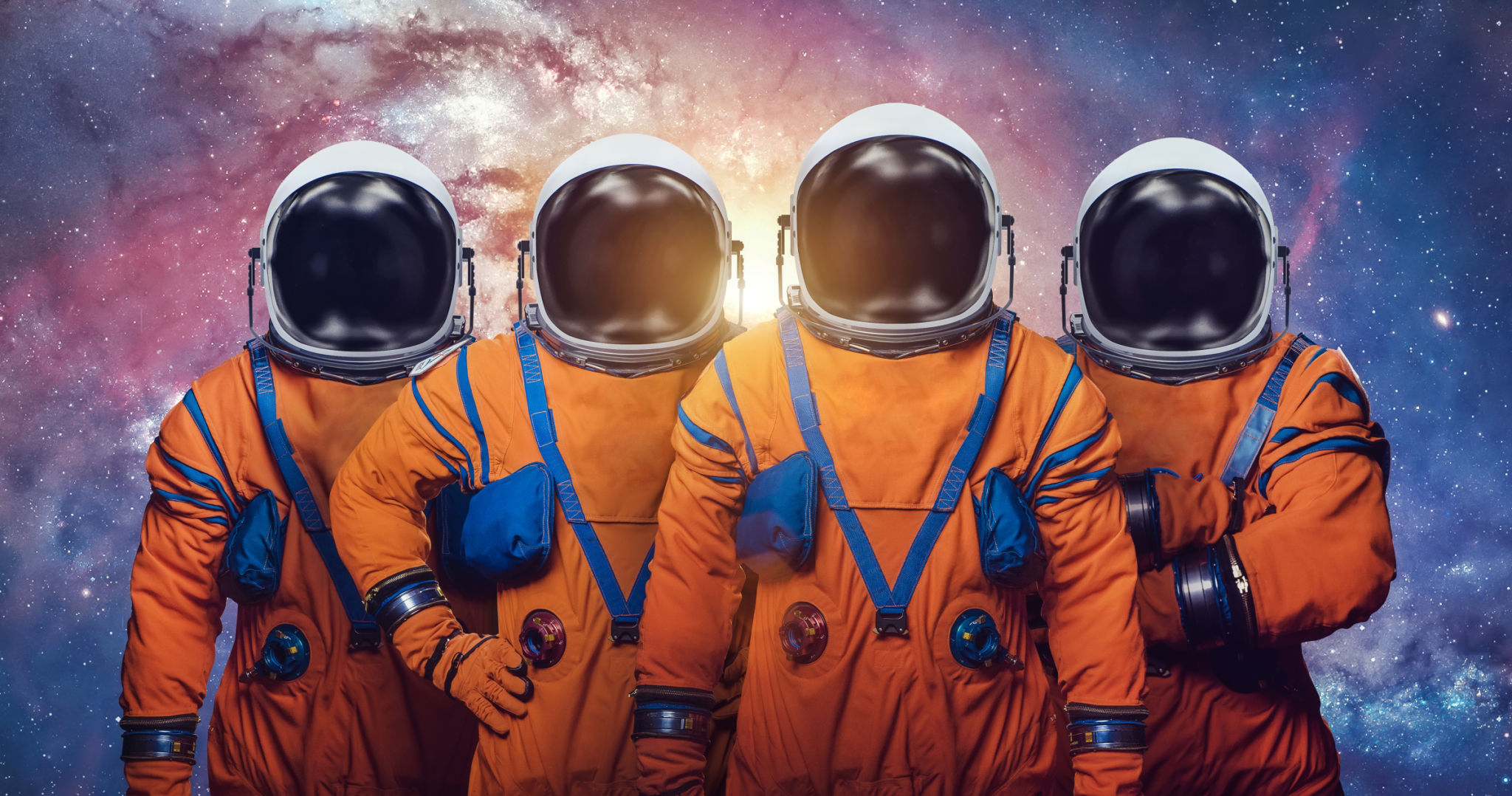 Astronauts in deep bright space. Future Artemis mission from Earth planet on Moon satellite. Spaceman. Astronauts in deep bright space. Future Artemis mission from Earth planet on Moon satellite. Spaceman.