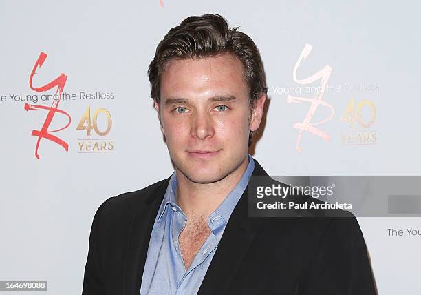 Actor Billy Miller attends "The Young & The Restless" 40th anniversary cake cutting ceremony at CBS Television City on March 26, 2013 in Los Angeles,...
