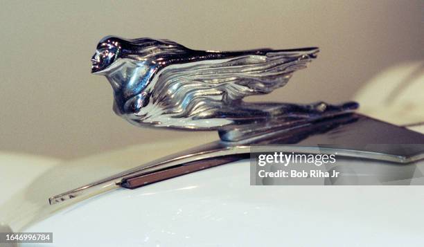 Hood ornament adorns Performer Diana Ross 1986 Lincoln limousine at Cars and Guitars Rock and Roll exhibit, June 26, 2001 at Petersen Automotive...