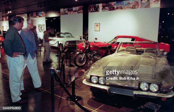 Grateful Dead guitarist Bob Weir loaned his beat-up 1963 Corvette to the museum for the Cars and Guitars Rock and Roll exhibit, June 26, 2001 at...