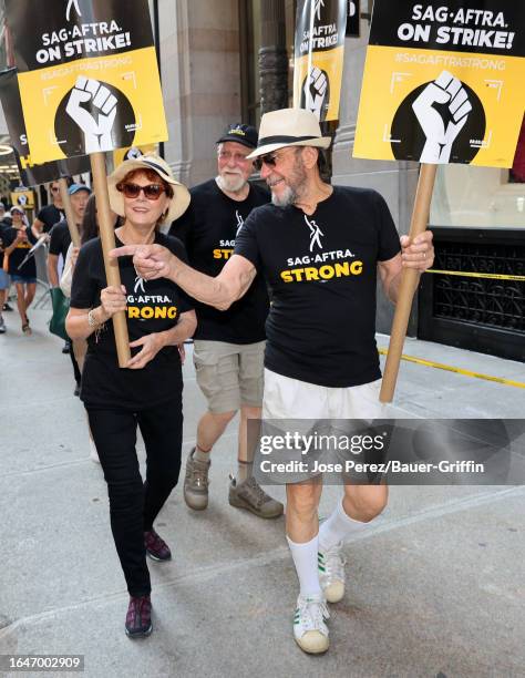 Susan Sarandon, Richard Masur and F. Murray Abraham are seen on the SAG-AFTRA picket line on September 05, 2023 in New York City.