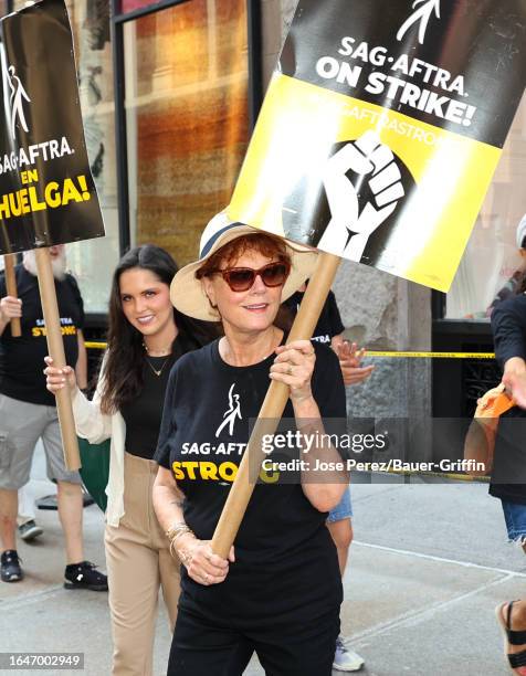 Susan Sarandon is seen on the SAG-AFTRA picket line on September 05, 2023 in New York City.