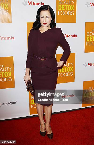 Dita Von Teese arrives at the celebrity nutritonist Kimberly Snyder hosts book launch party for "The Beauty Detox Foods" held at Smashbox West...