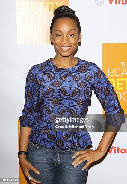 Anika Noni Rose arrives at the celebrity nutritonist Kimberly Snyder hosts book launch party for "The Beauty Detox Foods" held at Smashbox West...