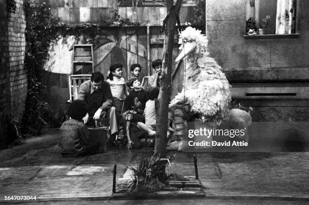 Children with Big Bird and Bob McGrath children on the set of Sesame Street's very first season, taken for America Illustrated Magazine, at Reeves...