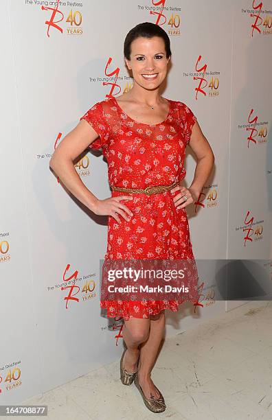 Actress Melissa Claire Egan poses at 'The Young & The Restless' 40th anniversary cake-cutting ceremony at CBS Television City on March 26, 2013 in...