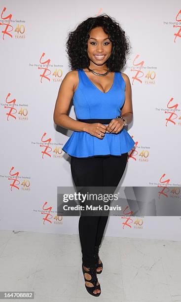 Actress Angell Conwell poses at 'The Young & The Restless' 40th anniversary cake-cutting ceremony at CBS Television City on March 26, 2013 in Los...