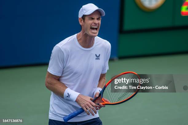 August 29: Andy Murray of Great Britain reacts during his match against Corentin Moutet of France on Grandstand in the Men's Singles First Round...