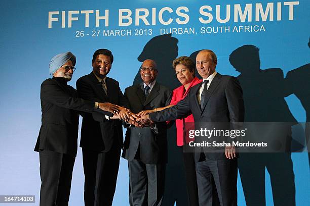 Indian Prime Minister Manmohan Singh, Chinese President Xi Jinping, South Africa President Jacob Zuma, Brazil's President Dilma Rousseff and Russian...