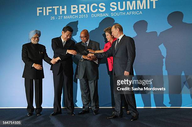 Indian Prime Minister Manmohan Singh, Chinese President Xi Jinping, South Africa President Jacob Zuma, Brazil's President Dilma Rousseff and Russian...