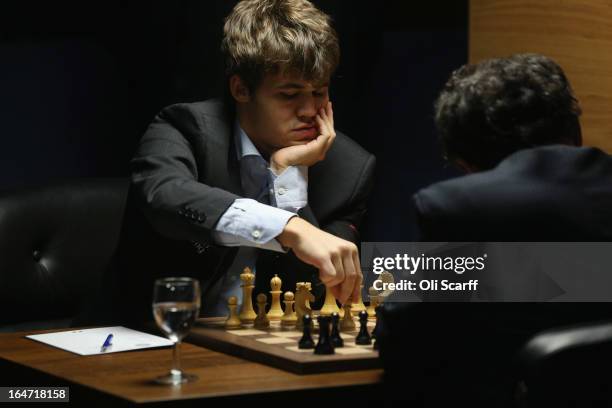 Magnus Carlsen , the world's number one chess player, competes against Israel's Boris Gelfand in the Candidates Tournament at the IET on Savoy Place...